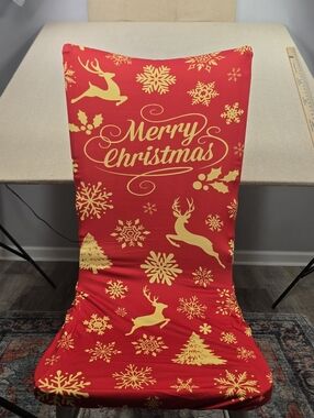 Christmas Chair Covers Stretch Slipcovers Red Gold Dining 4 Pack 18x18x24